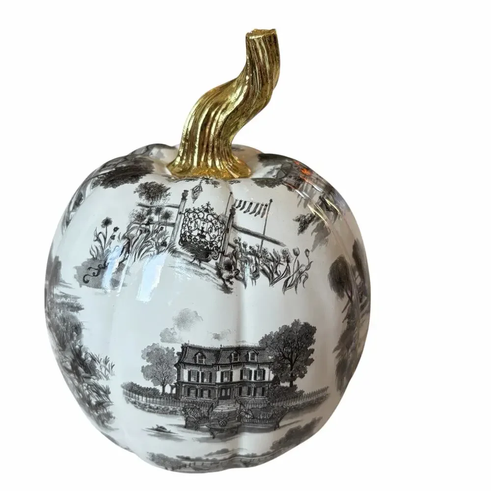 NEW Mackenzie Childs Black Toile Small Pumpkin in Original Box